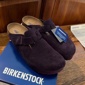 NWT Birkenstock Boston Soft Footbed Suede Leather Wine Clogs size 11-11.5